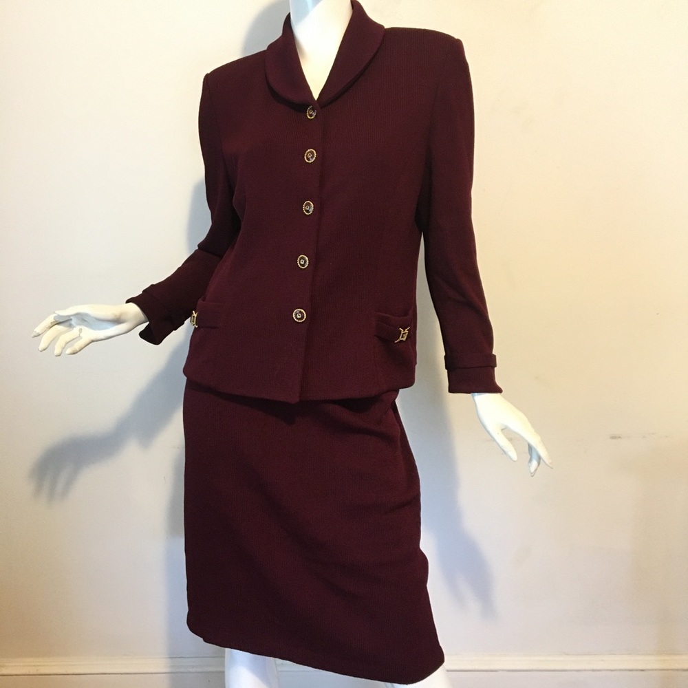 ST. John Deep Wine Skirt & Jacket Suit Set Size 10